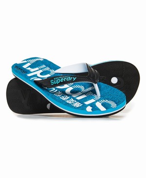 Superdry Scuba Grit Férfi Papucs Fekete/Fehér/Világos Kék | BPOJY4793